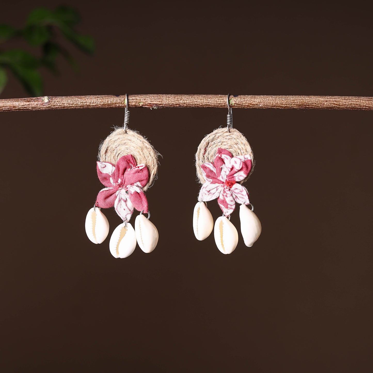 Handcrafted Jute Phool Kali Shell Earrings 48