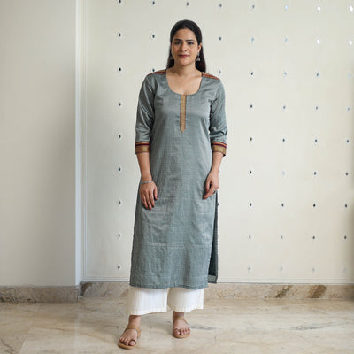 Grey - Traditional Cotton Khun Straight Kurta for Women 03