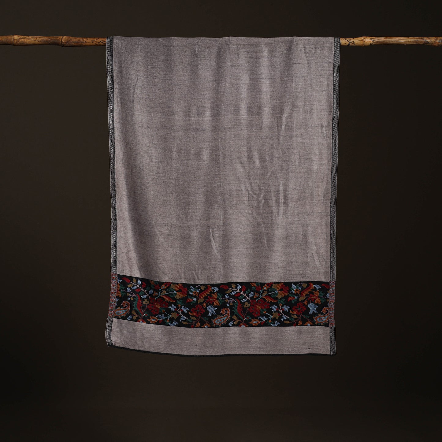 Plain Modal Silk Stole with Woven Border for Women 02