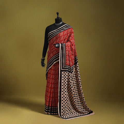 Red - Bindaas Art Natural Dyed Cotton Block Print Saree 21