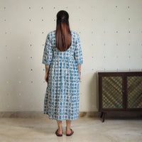 Blue - Pure Cotton Angrakha Batik Print Dress 01