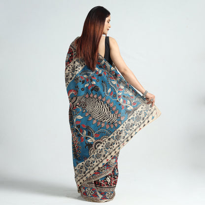 Multicolor - Kalamkari Printed Cotton Saree with Blouse Piece 26