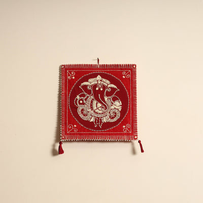 Ganesha - Aipan Art Hand Embroidered Wall Hanging