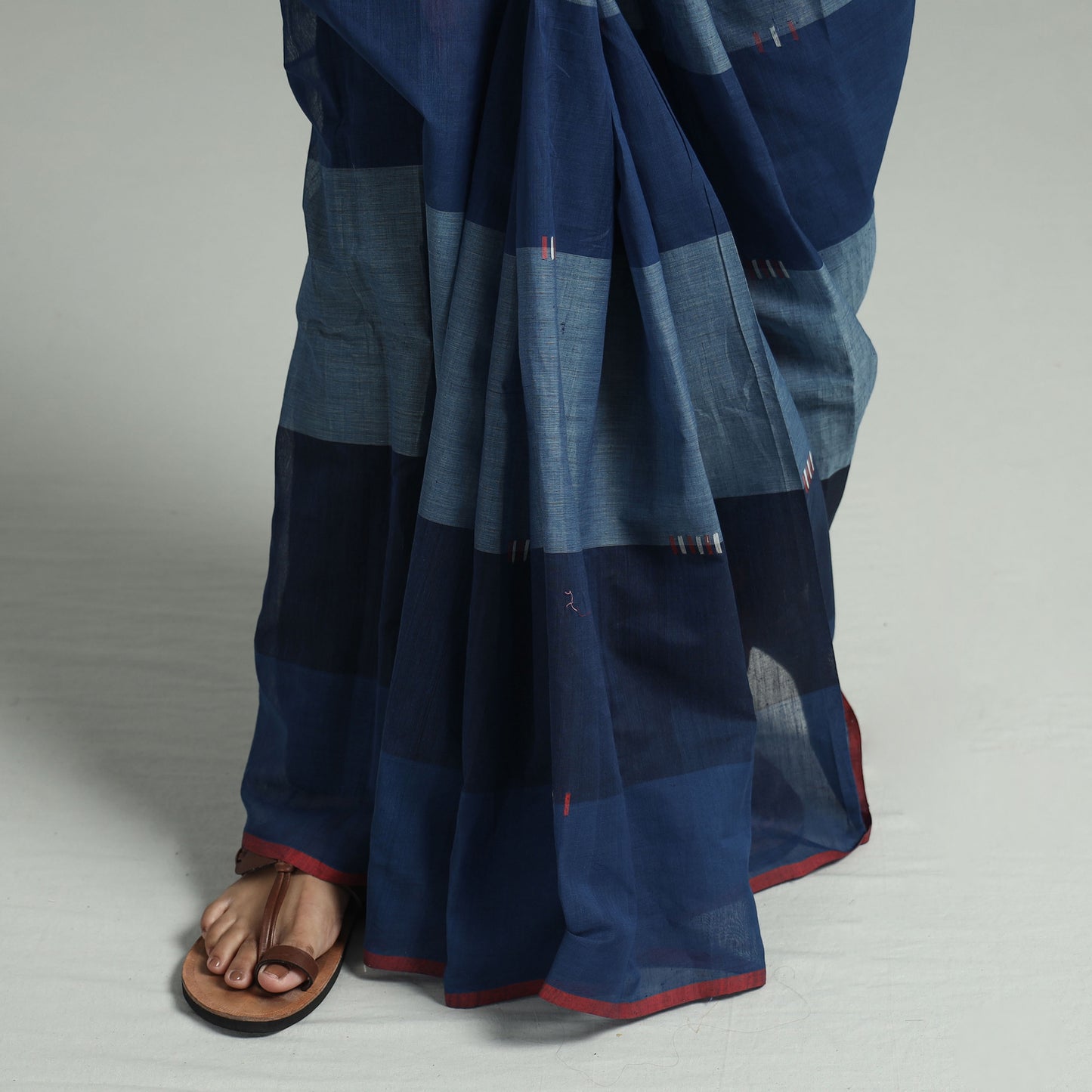Blue - Srikakulam Handloom Jamdani Buti Cotton Saree with Tassels