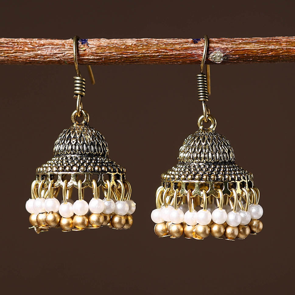 Afia Golden Handcrafted GS Beaded Jhumki Earrings