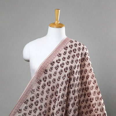 Beige - Chanderi Silk Bagh Print Fabric 02