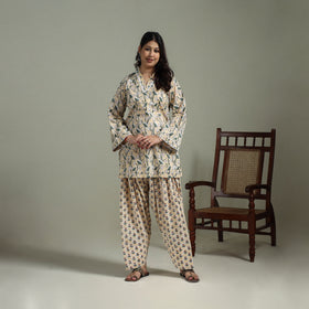 Sanganeri Hand Block Print Cotton Lace Work Short Kurta with Farshi Salwar Set for women 04