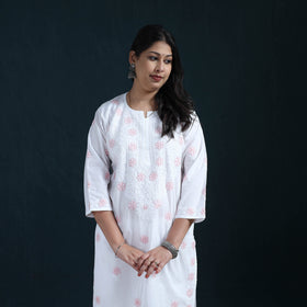 White - Hand Embroidered Mul Cotton Chikankari Kurta with Palazzo Set for Women 33