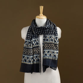 Black - Pipad Hand Block Print Natural Dyed Chanderi Silk Handloom Stole 08