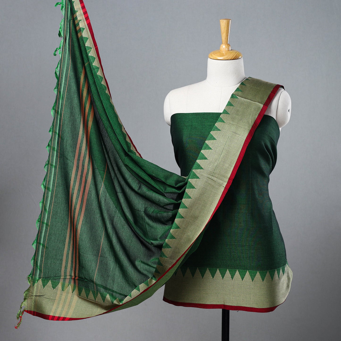 Green - 3pc Mercerized Cotton Dharwad Dress Material 05