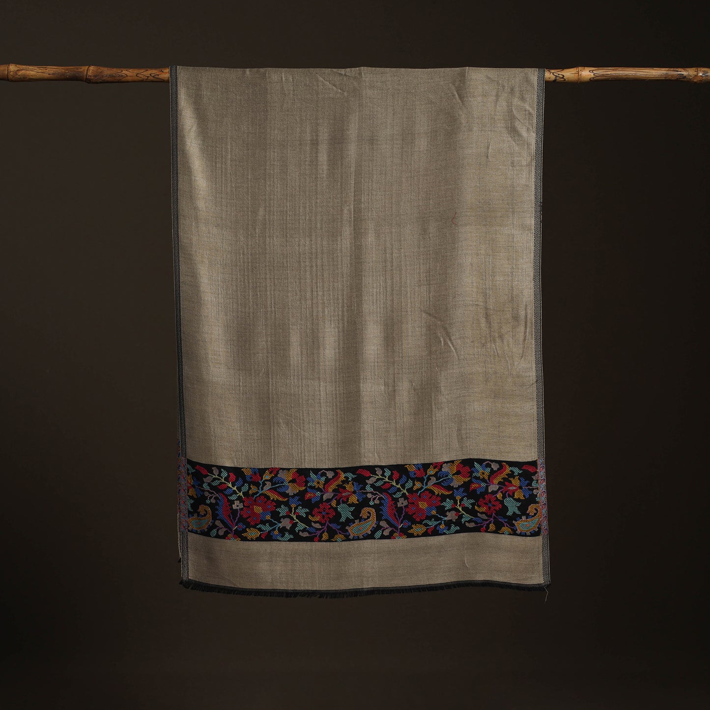 Brown - Plain Modal Silk Stole with Woven Border for Women 01