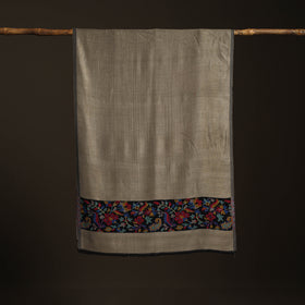 Brown - Plain Modal Silk Stole with Woven Border for Women 01
