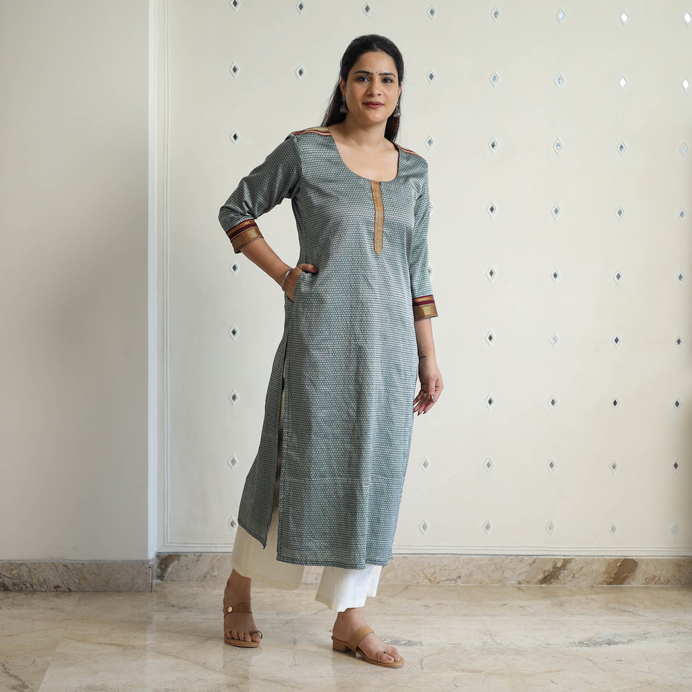 Grey - Traditional Cotton Khun Straight Kurta for Women 03