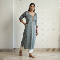 Grey - Traditional Cotton Khun Straight Kurta for Women 03