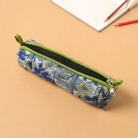 Blue - Handcrafted Quilted Cotton Multipurpose Pencil Pouch 08