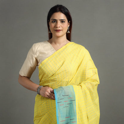 Yellow - Traditional Venkatagiri Handloom Cotton Checks Saree 06