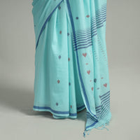 Blue - Handloom Cotton Phulia Jamdani Saree with Tassels 06