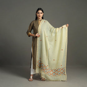 Yellow - hand embroidery kota silk handloom kashida dupatta