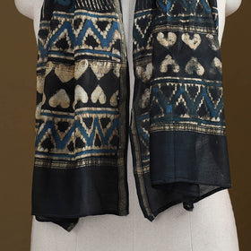 Black - Pipad Hand Block Print Natural Dyed Chanderi Silk Handloom Stole 09