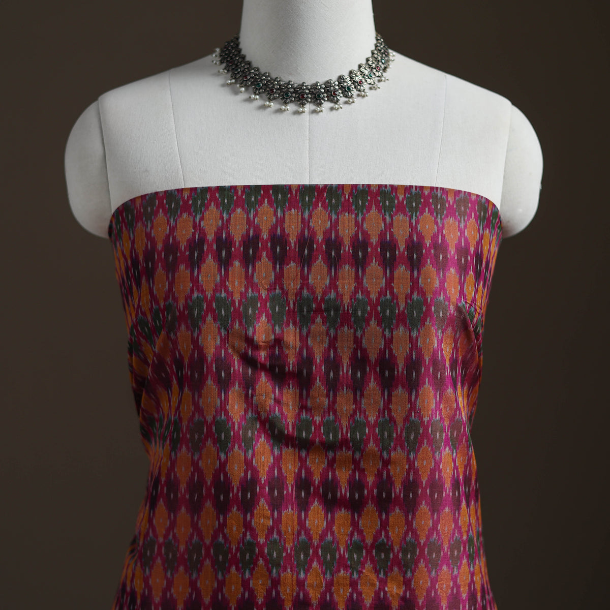 Pochampally Ikat Handloom Sico Unstitched Dress Material: Kurta with Mulberry Silk Dupatta 30