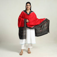 Red - Sambalpuri Ikat Weave Handloom Plain Cotton Dupatta 25