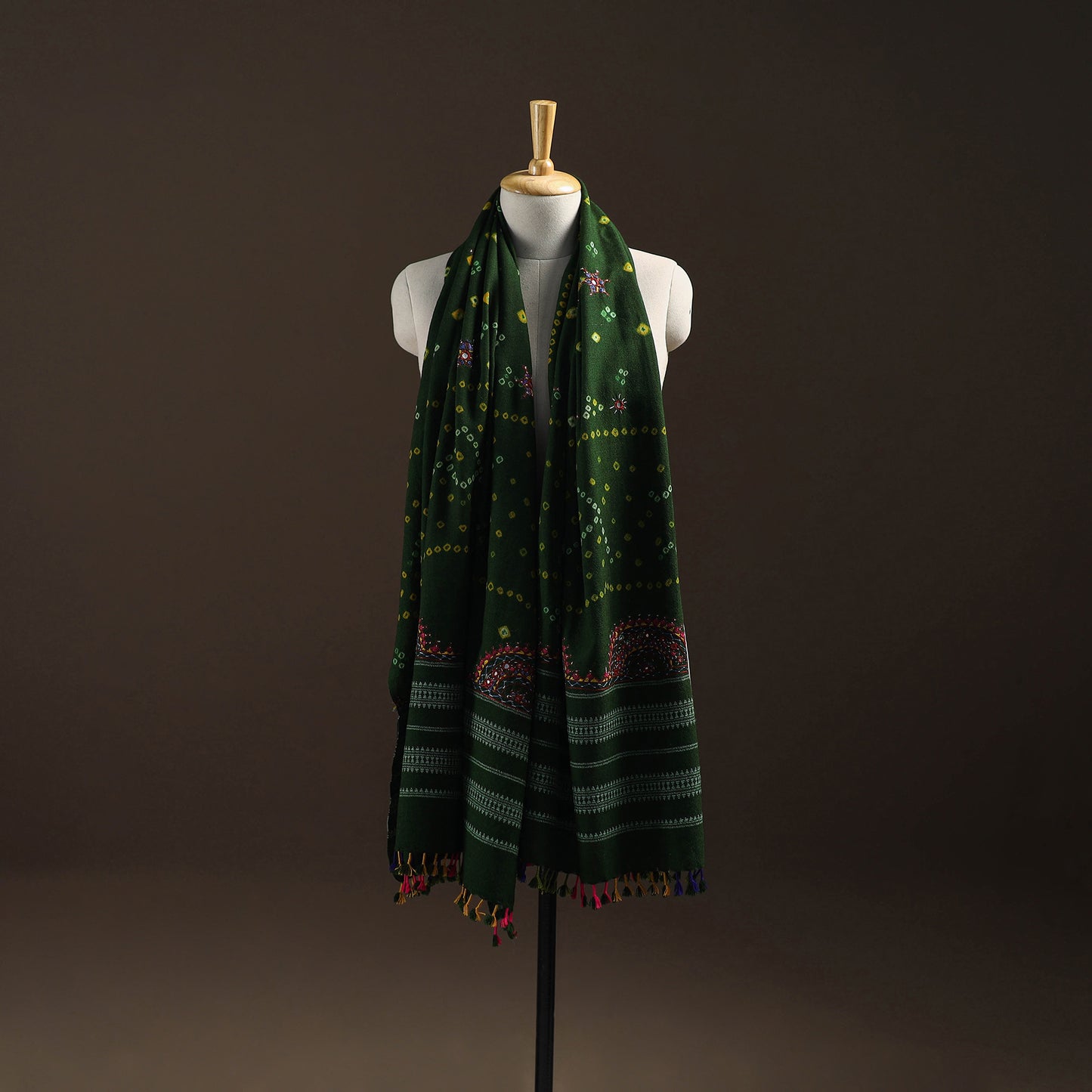 Kutch Bandhani Handwoven Neran Hand Embroidery Merino Wool Shawl 57