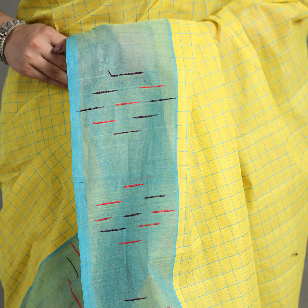 Yellow - Traditional Venkatagiri Handloom Cotton Checks Saree 06