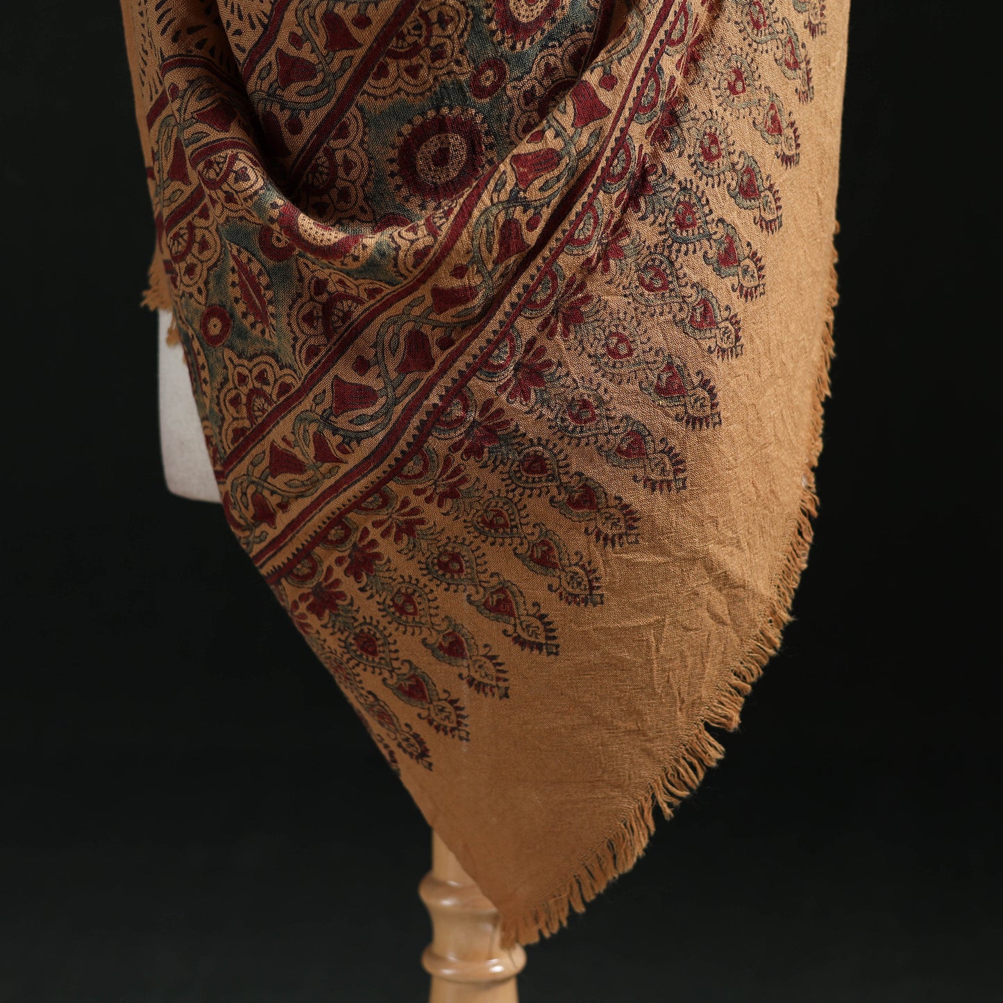 Ajrakh Hand Block Print Natural Dyed Handwoven Acrylic Wool Shawl 01