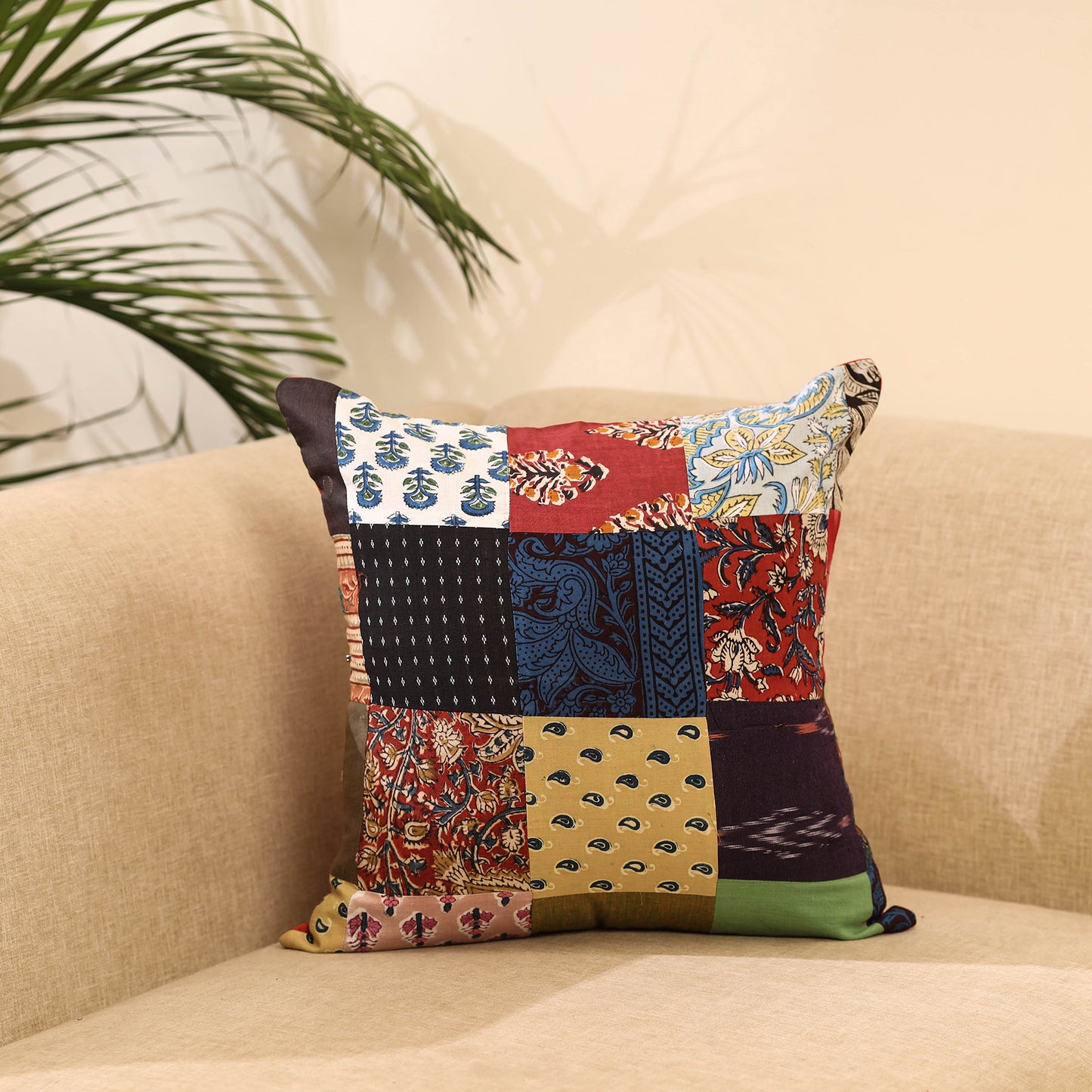 Buy Multicolor Handcrafted Cotton Patchwork Cushion Cover