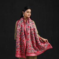 Pink - Handloom Silk Bengal Kantha Work Stole 20