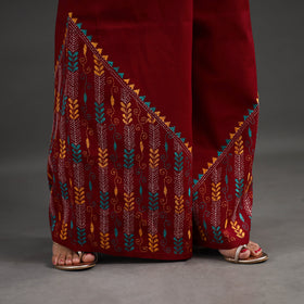 Red - kantha hand embroidery palazzo in cotton 26