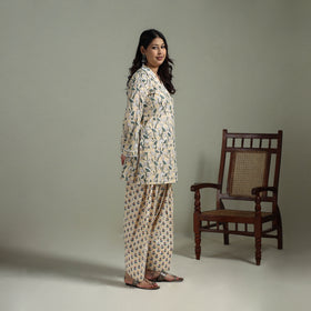 Sanganeri Hand Block Print Cotton Lace Work Short Kurta with Farshi Salwar Set for women 04
