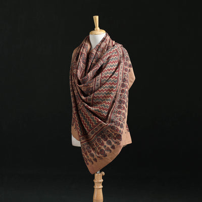 Ajrakh Hand Block Print Natural Dyed Handwoven Acrylic Wool Shawl 02