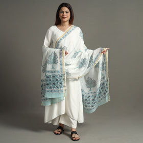 Buy Block Print Chanderi Silk Sanganeri Dupatta