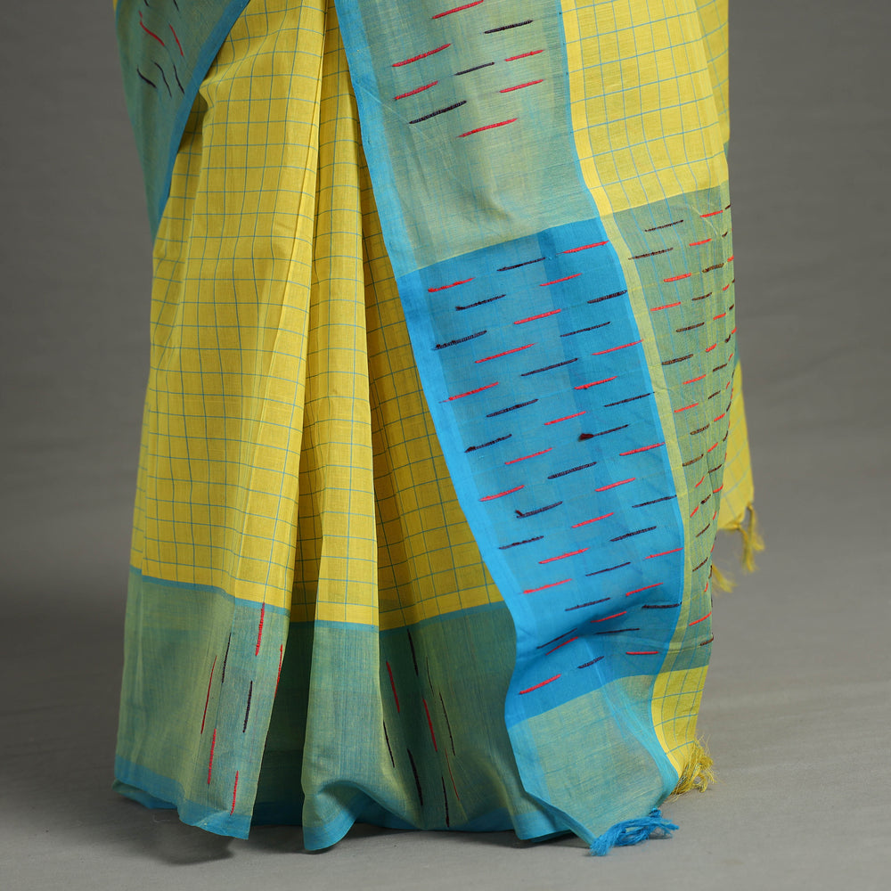 Yellow - Traditional Venkatagiri Handloom Cotton Checks Saree 06