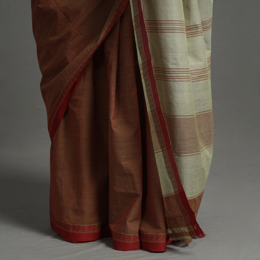 Brown - Pure Handloom Natural Dyed Dobby Cotton Saree 6