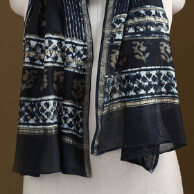 Black - Pipad Hand Block Print Natural Dyed Chanderi Silk Handloom Stole 10