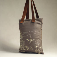 Brown - North-East India's Iconic Symbols Cotton Canvas Tote Bag