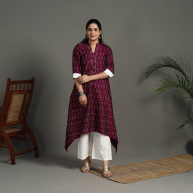 Buy Purple  Mercerised Cotton A-Line Pochampally Ikat Kurta