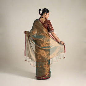 Fine Tissue Zari Green Bengal Saree with Embroidered Blouse