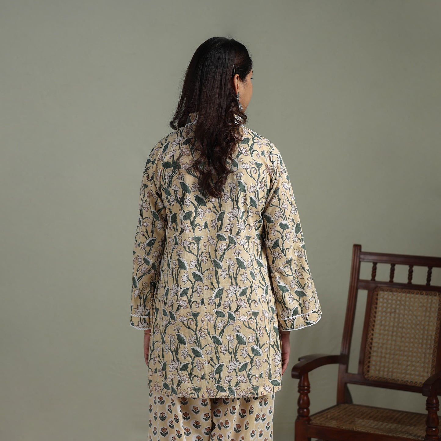 Sanganeri Hand Block Print Cotton Lace Work Short Kurta with Farshi Salwar Set for women 04