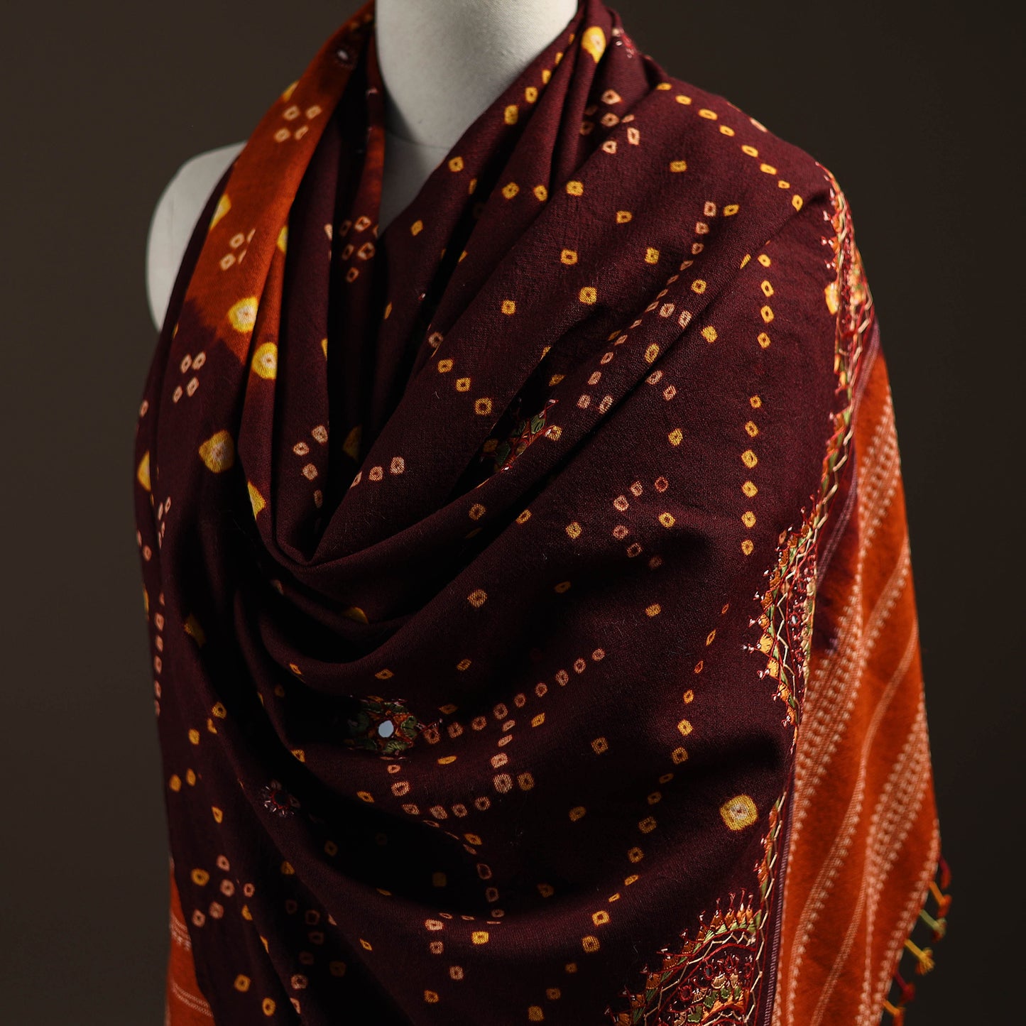 Kutch Bandhani Handwoven Neran Hand Embroidery Merino Wool Shawl 58