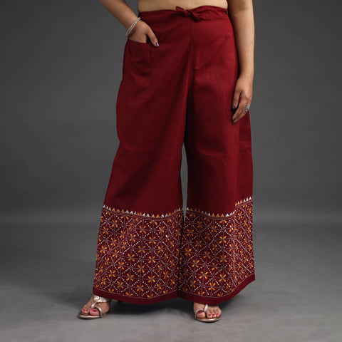 Maroon - Kantha Hand Embroidery Palazzo in Cotton 27