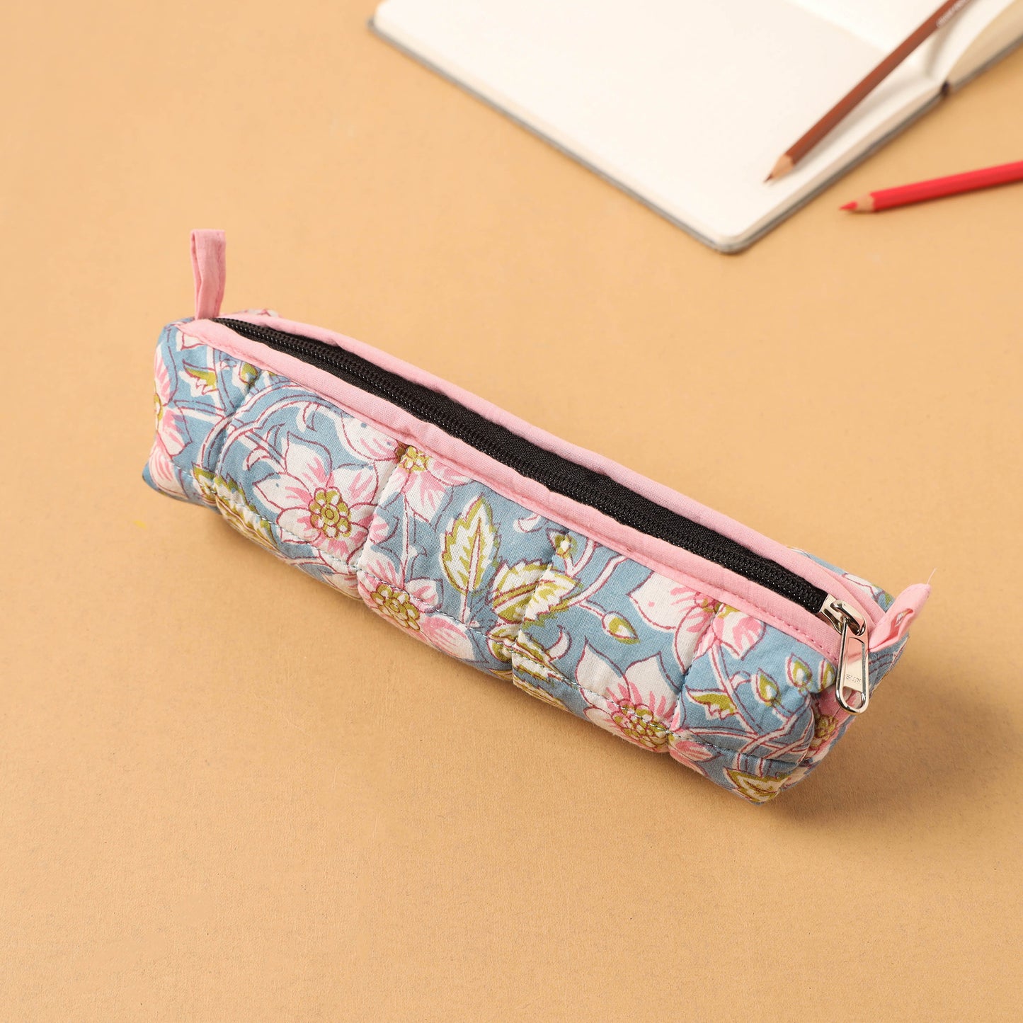 Blue - Handcrafted Quilted Cotton Multipurpose Pencil Pouch 10