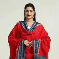 Red - Sambalpuri Ikat Weave Handloom Plain Cotton Dupatta 26