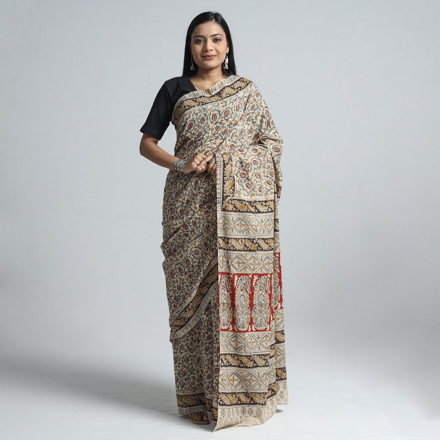 kalamkari block printed saree