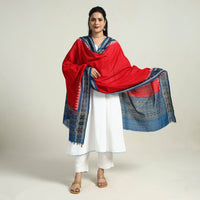 Red - Sambalpuri Ikat Weave Handloom Plain Cotton Dupatta 26