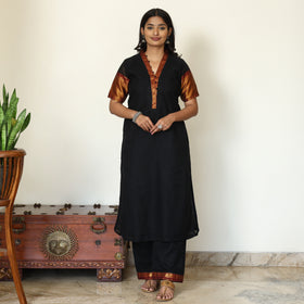 Black - Dharwad Cotton Kurta with Palazzo & Dupatta Set 21