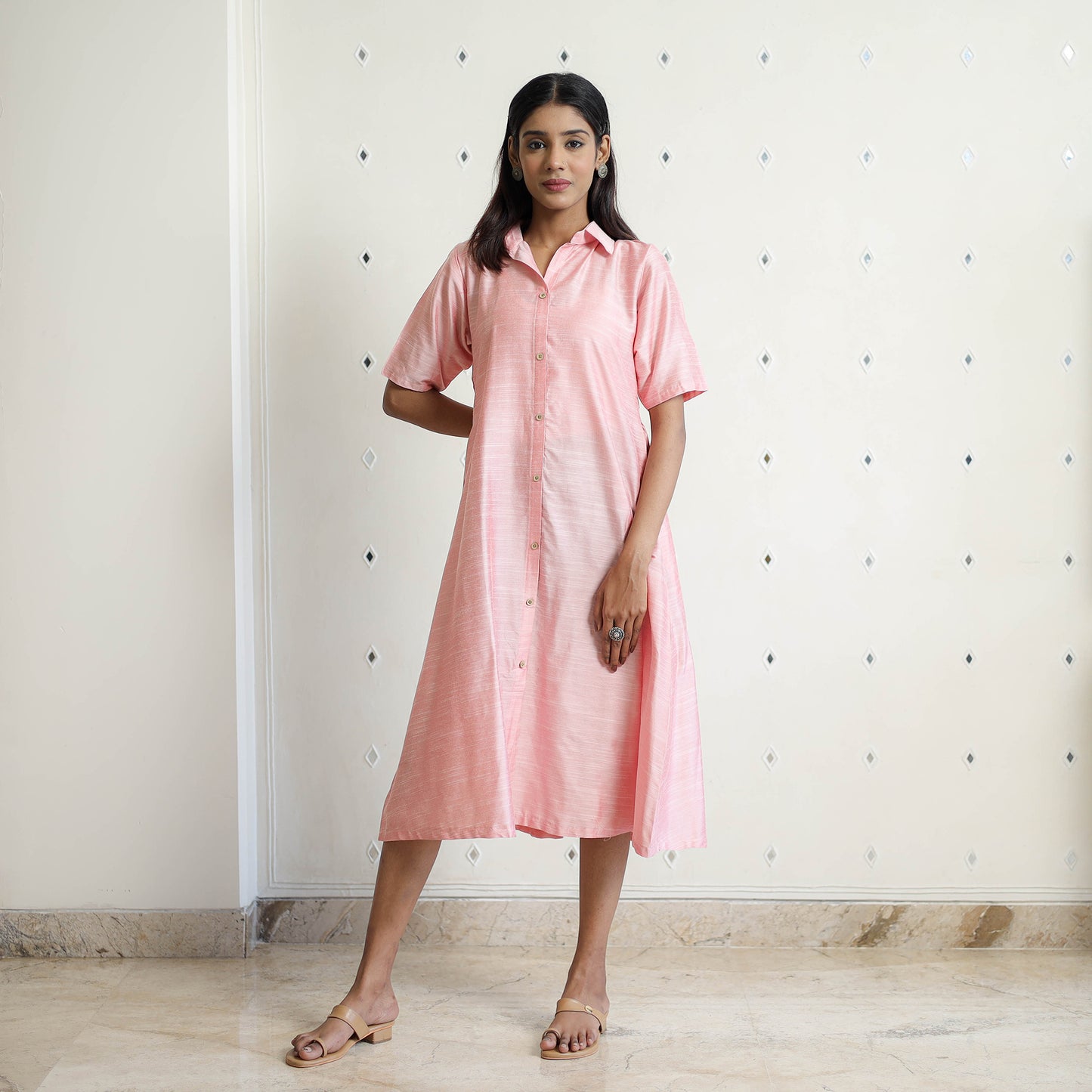 Zeenat Baby Pink Slub Silk Plain Dress