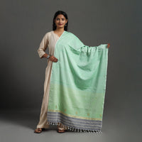 Green - Assam Weave Thread Buti Cotton Handloom Dupatta 16